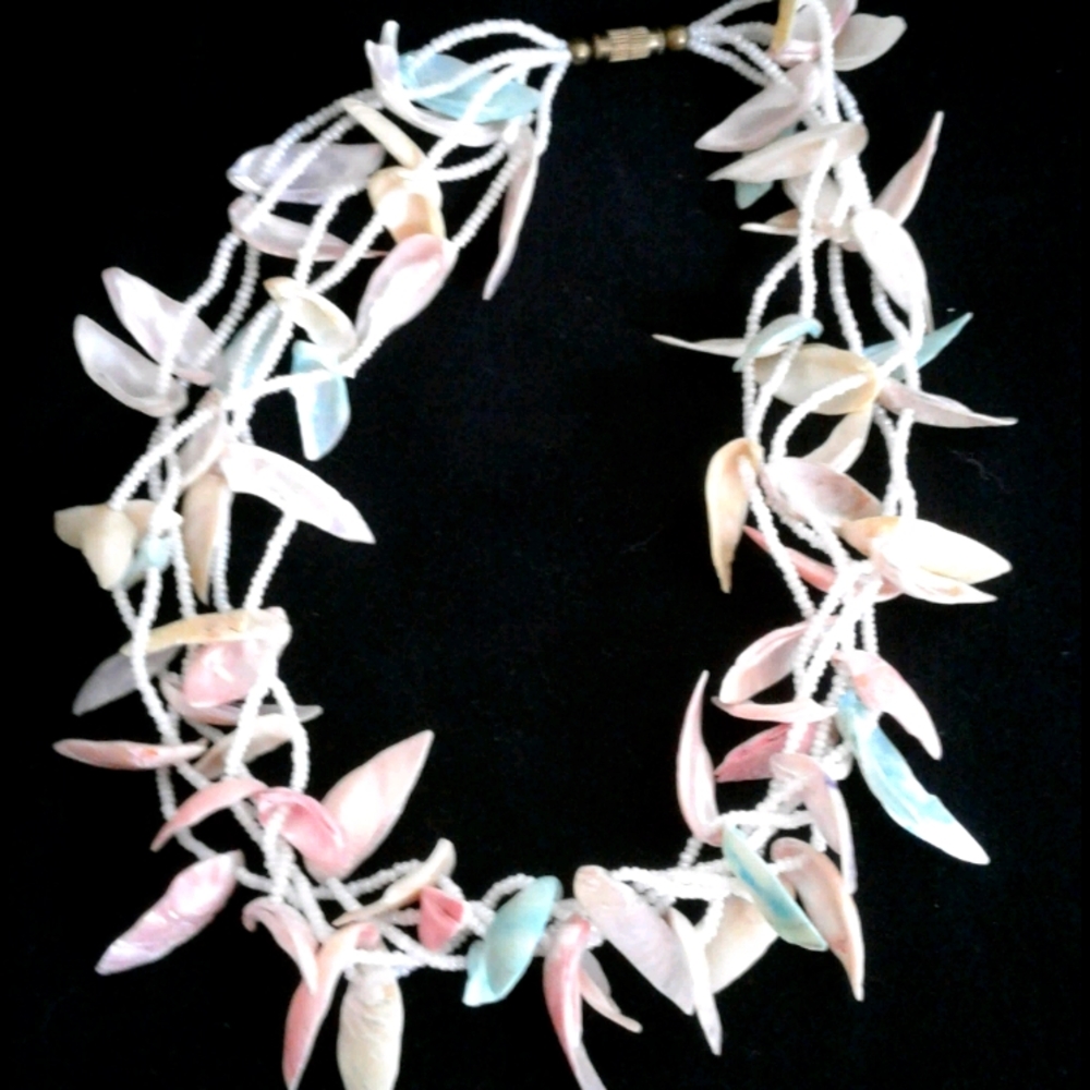 Necklace, shells and beads, pastel colors